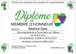 Diplôme membre d'honneur, Béatrice Gass