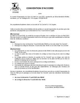 Correspondance, Giron du Pied à Apples, Convention d'accord