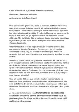 Discours du caissier FVJC, Giron du Nord à Mathod