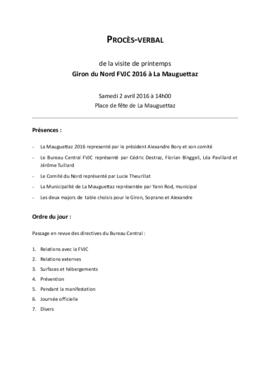 Procès verbal, visite des terrains La Mauguettaz 2016