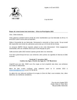 Correspondance, Giron du Pied à Apples, Invitation depas de remerciement