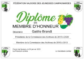 Diplôme membre d'honneur, Gaëlle Brandt
