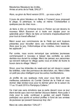 Discours & chanson de la caissière FVJC, Giron du Nord à Yvonand