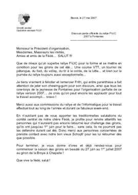 Discours de la caissière FVJC, Rallye à Fontaines