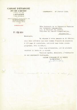 Correspondance, Demande d'ajout livret de fête, Cantonale Froideville