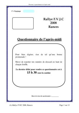 Questionnaire après-midi, Rallye, Rances