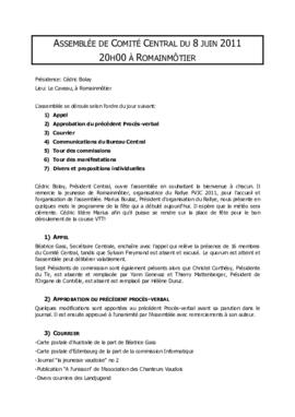 Procès verbal, Assemblée, Comité Central