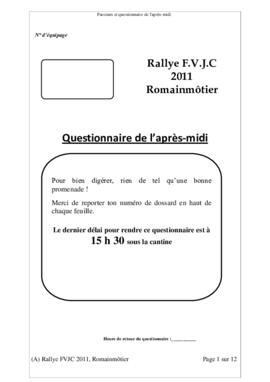 Questionnaire après-midi, Rallye, Romainmôtier