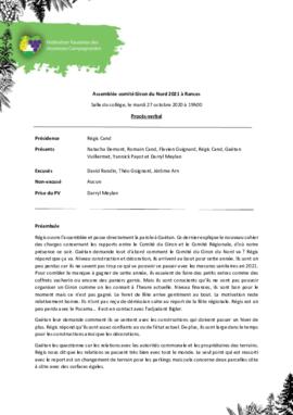 Procès verbal, Assemblée Comité Nord, Rances