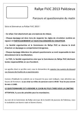 Questionnaire après-midi, Rallye, Palézieux