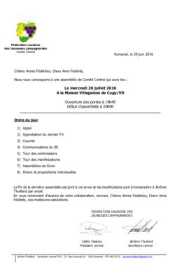 Convocation Assemblée Comité Central