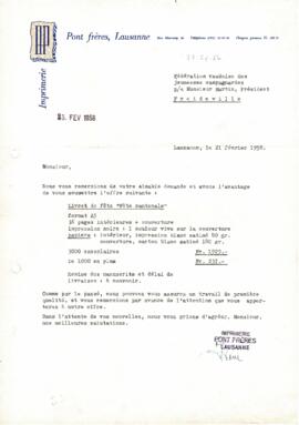 Correspondance, Devis, Cantonale Froideville