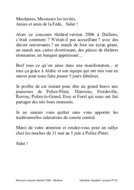 Discours de la caissière FVJC, concours théâtral à Daillens