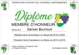 Diplôme membre d'honneur, Damien Bourloud
