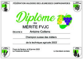 Diplôme du mérite FVJC, Antoine Cottens