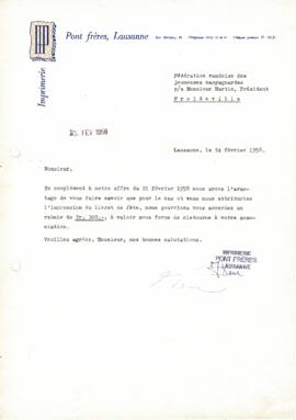 Correspondance, Retour d'offre, Cantonale Froideville