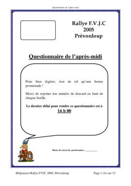 Questionnaire après-midi, Rallye, Prevonloup