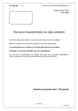 Questionnaire pédestre Rallye, Vullierouge