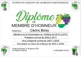 Diplôme membre d'honneur, Cédric Bolay