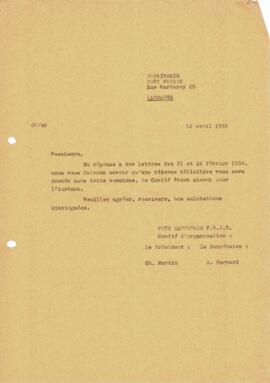 Correspondance, Retour de réponse définitive, Cantonale Froideville