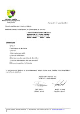 Convocation Assemblée Comité Central