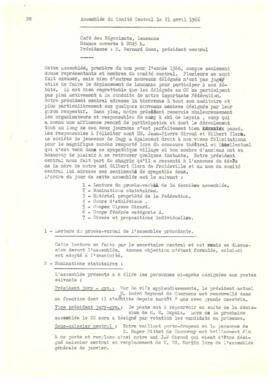 Procès verbal, Assemblée, Comité Central