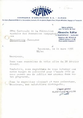 Correspondance, Retour d'offre, Cantonale Froideville