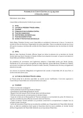 Procès verbal, Assemblée, Comité Central