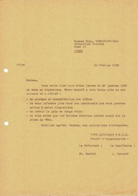 Correspondance, Décision du comité sur matériel, Cantonale Froideville