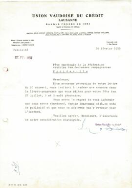 Correspondance, Demande d'ajout livret de fête, Cantonale Froideville