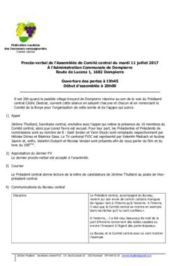 Procès verbal, Assemblée, Comité Central