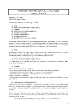 Procès verbal, Assemblée, Comité Central