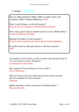 Questionnaire matin, Rallye, Poliez-Pittet