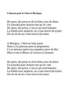 Chanson du caissier FVJC, Giron du Centre à Bretigny
