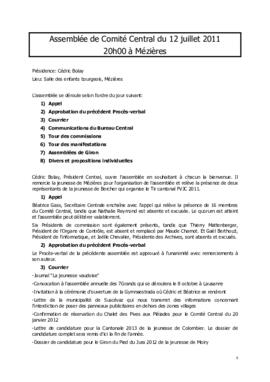 Procès verbal, Assemblée, Comité Central