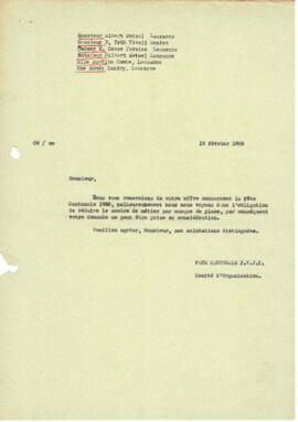 Correspondance, Retour d'offre, Cantonale Froideville