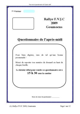 Questionnaire après-midi, Rallye, Goumoens-la-Ville