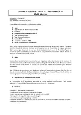 Procès verbal, Assemblée, Comité Central