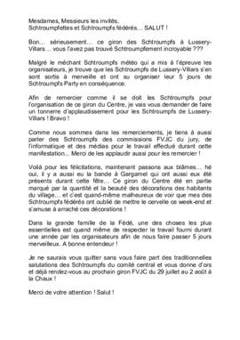 Discours & chanson de la caissière FVJC, Giron du centre à Lussery-Villars