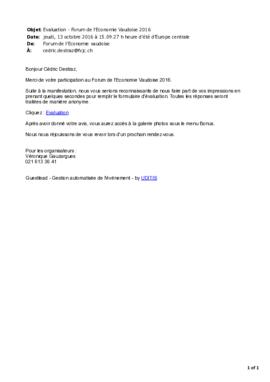 Evaluation - Forum de l'Economie Vaudoise 2016