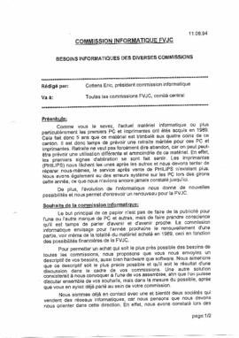Cahier des charges, Commission Informatique