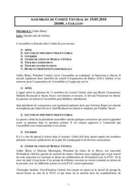 Procès verbal, Assemblée, Comité Central