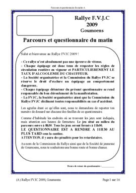 Questionnaire matin, Rallye, Goumoens-la-Ville