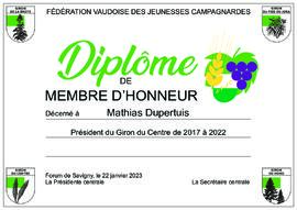 Diplôme membre d'honneur, Mathias Dupertuis
