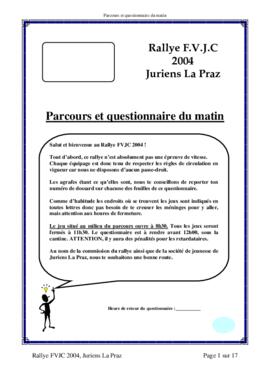 Questionnaire matin, Rallye, Jurien-la-Praz