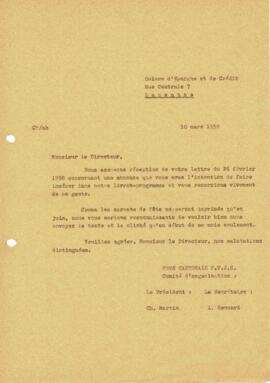 Correspondance, Demande complémentaire livret de fête, Cantonale Froideville