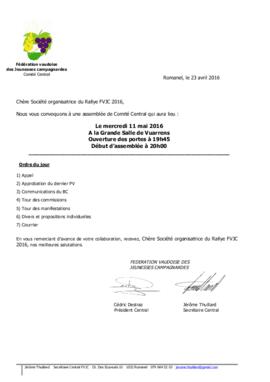 Convocation Assemblée Comité Central