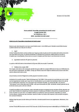 Procès verbal Assemblée Extraordinaire, Comité Central