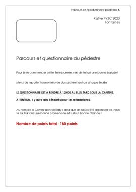 Questionnaire pédestre Rallye, Fontaines