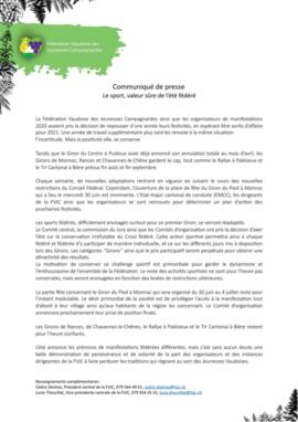Communiqués de presse, Le sport valeur sûre de l'été fédéré